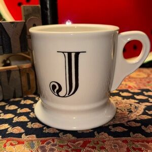 🆕☕️NO BRAND Cream Ceramic/Black Monogram “J” 12 Ounce Coffee Mug